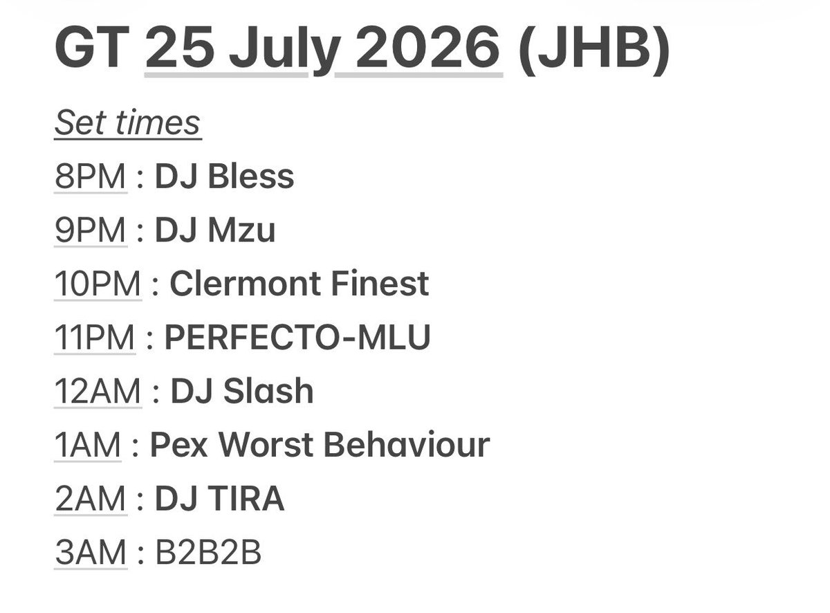 GqomAddicts's tweet photo. Tomorrow’s GQOM THERAPY set times!! 💪🏽💨⚙️

https://t.co/mXoB6SxwSV 🎟️ https://t.co/MtZbOjry9M