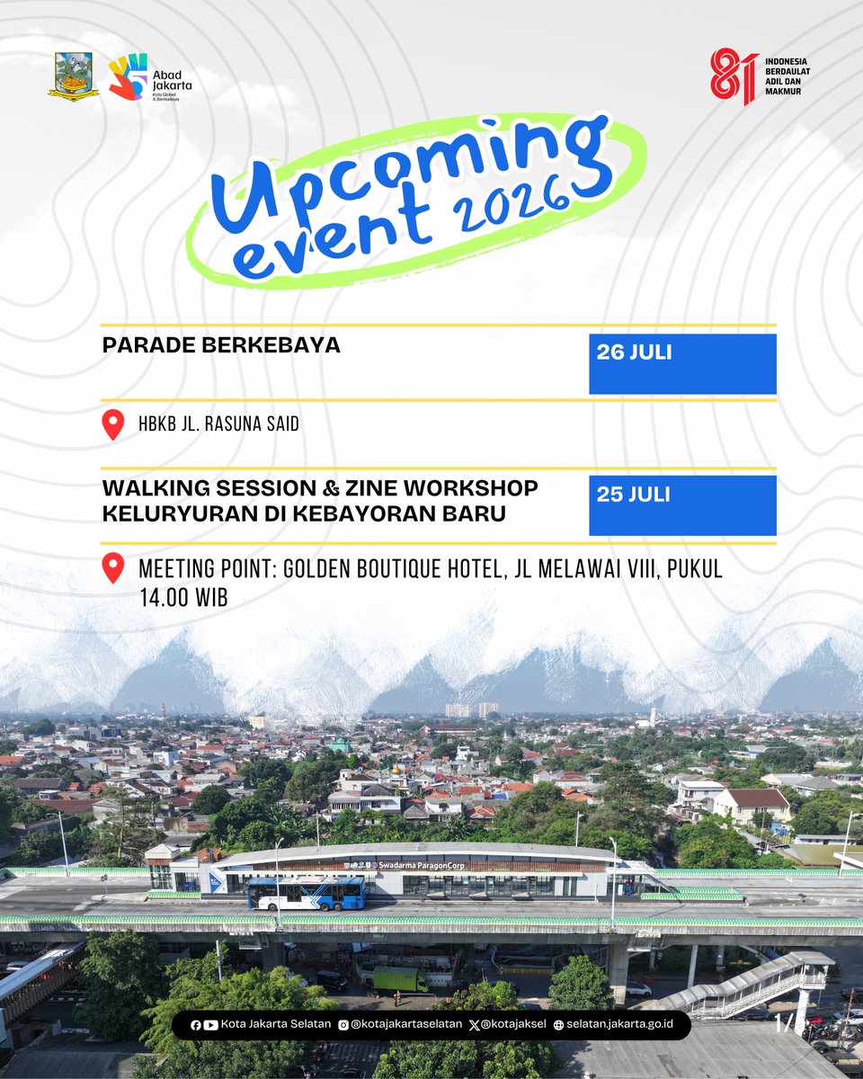 KotaJaksel's tweet photo. Sudah siap menyambut berbagai event menarik dan menyenangkan yang akan hadir di Jakarta Selatan?ππ»ββοΈππ» Yuk cek disini! #jakselkotahealing #weekendlist #kalenderjaksel #eventjaksel #hangout https://t.co/dH2BWlE6XB