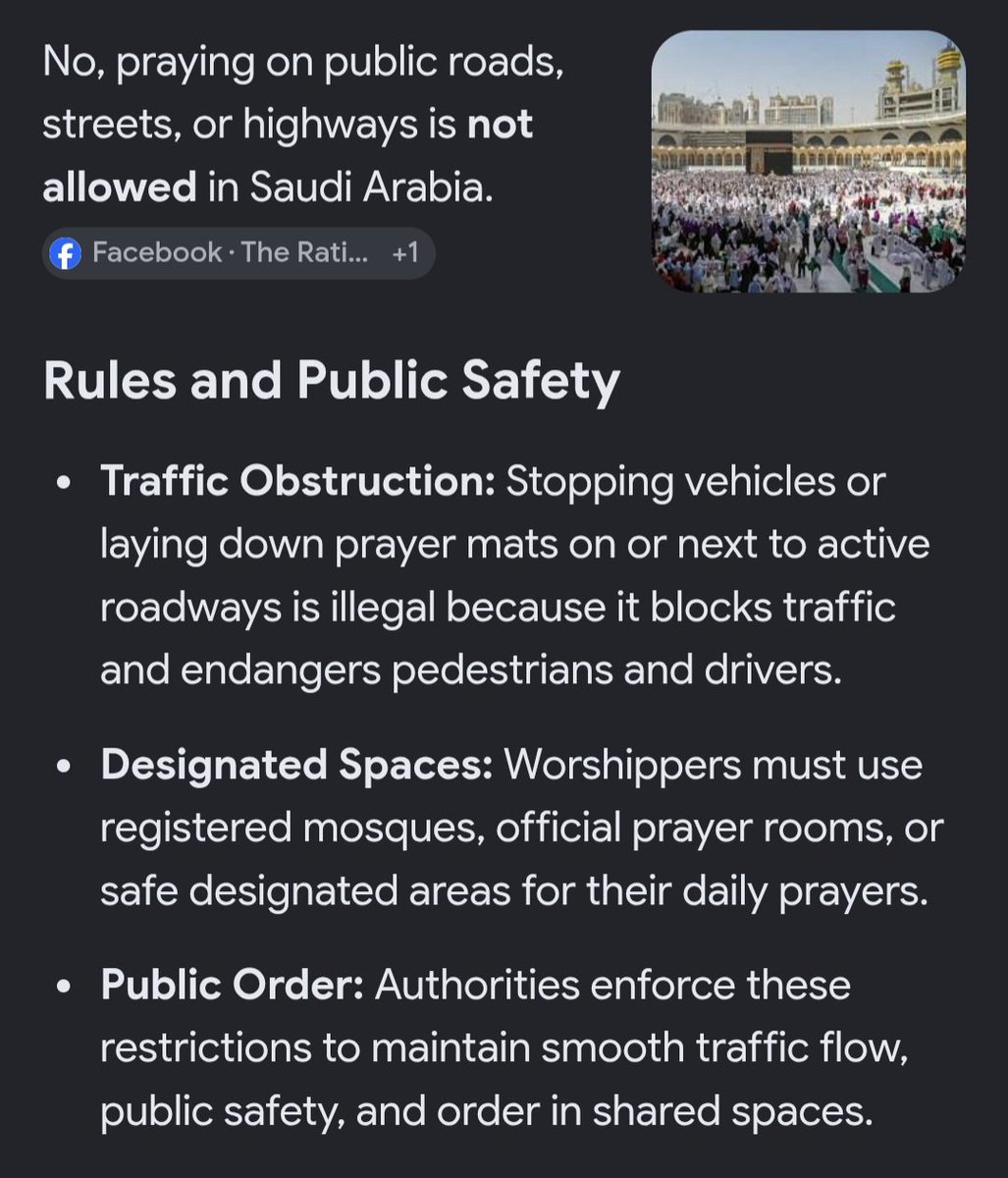 WhatsUPPrahalad's tweet photo. @pasionofchrist @giudice_paul @KathySGriffin2 @BethSequi2 @Marzgirl63Pat @lovingamerica23 @Stork2052H @VicMitchel49884 In Saudi Arabia its not allowed to pray on roads &amp; public places..  even when its an Islamic Republic.. 

So.. Yes 100% ban on using public property for prayers &amp; 

No prayers causing inconvenience to public &amp; endangering human lives.. https://t.co/i9MD5aKpS4