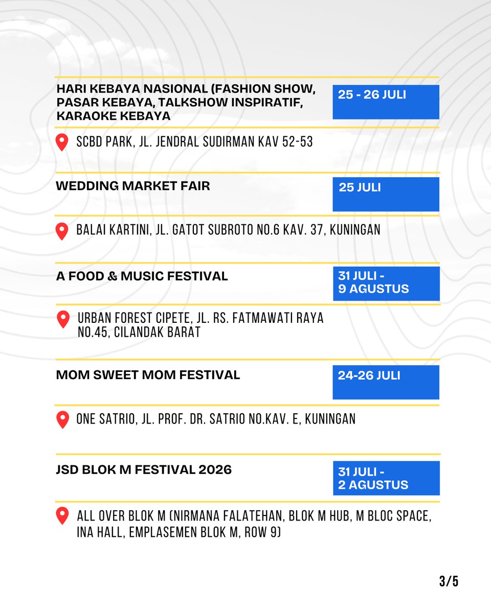 KotaJaksel's tweet photo. Sudah siap menyambut berbagai event menarik dan menyenangkan yang akan hadir di Jakarta Selatan?ππ»ββοΈππ» Yuk cek disini! #jakselkotahealing #weekendlist #kalenderjaksel #eventjaksel #hangout https://t.co/dH2BWlE6XB