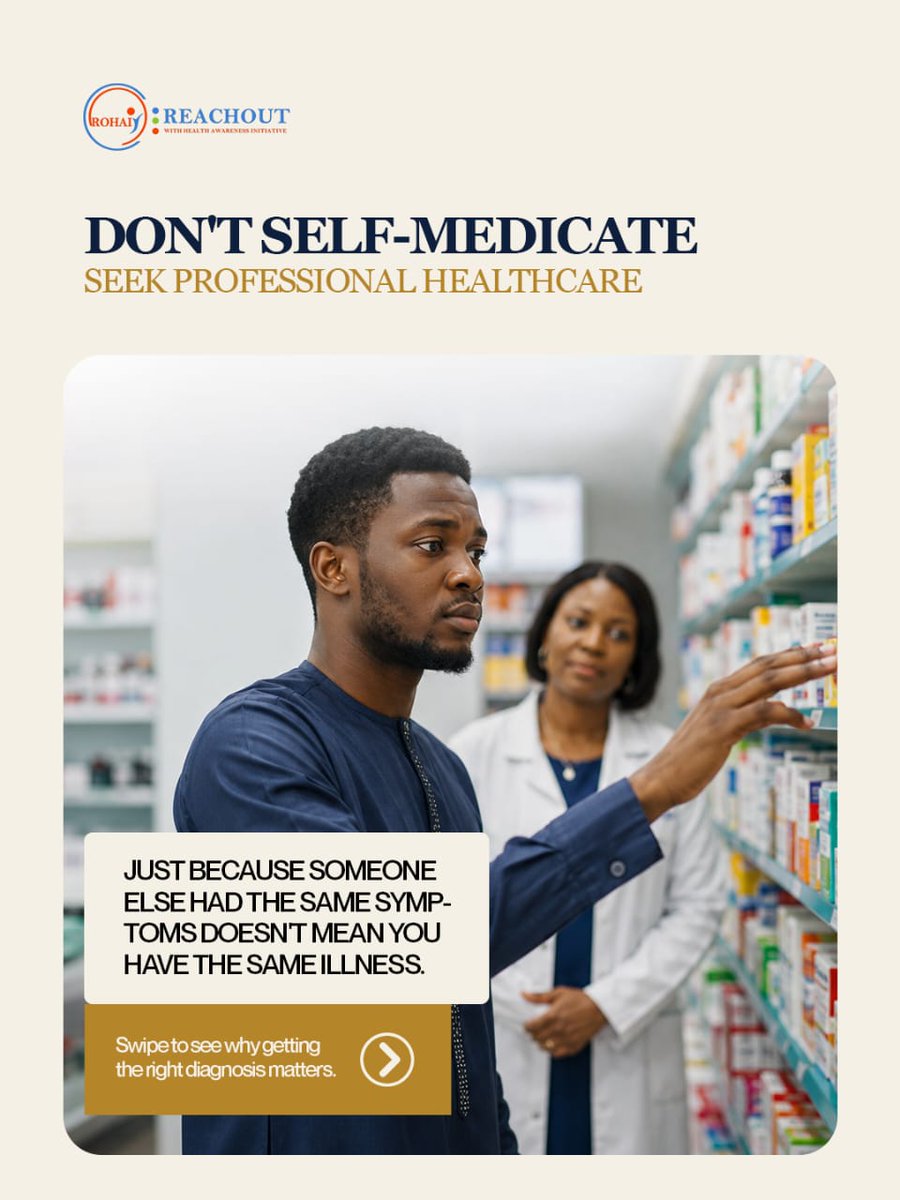 rohai_ng's tweet photo. Don't guess. Get diagnosed.
Self-medication can delay treatment and put your health at risk.
ROHAI invites you to take the pledge to seek professional diagnosis before taking medication.
#HealthyCommunities #ROHAI #SeekProfessionalHealthcare https://t.co/MQsye1zcs9