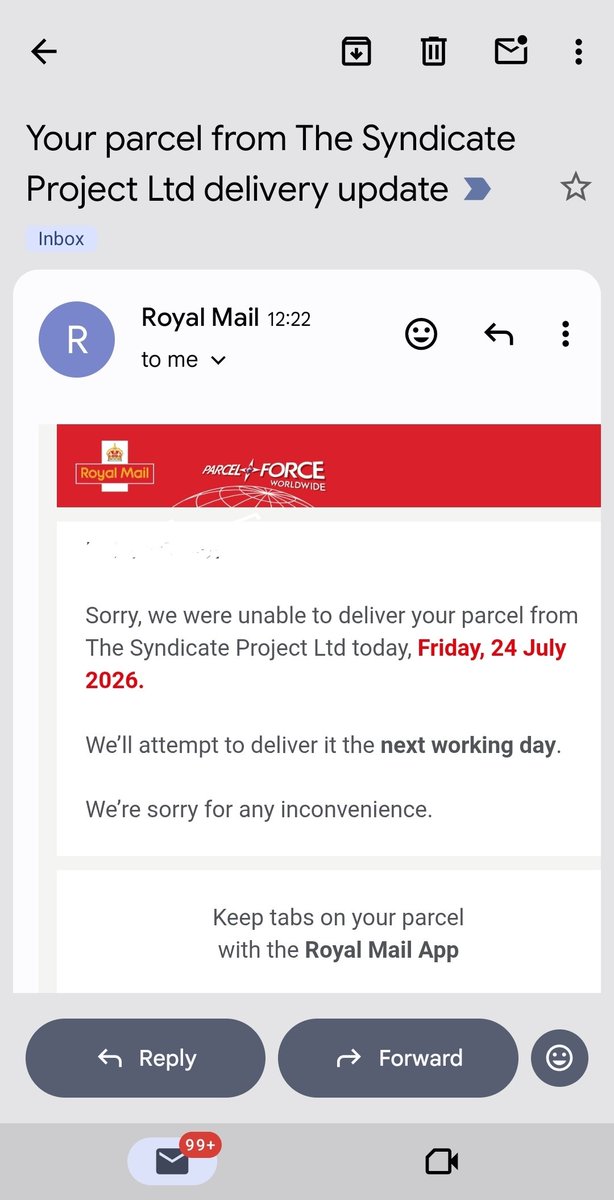 SolidTheHuman's tweet photo. What an awful day I'm having. I'm so glad I have to wait until Monday now 😫
@SyndicateOG @RoyalMail https://t.co/31x2a2GGEP