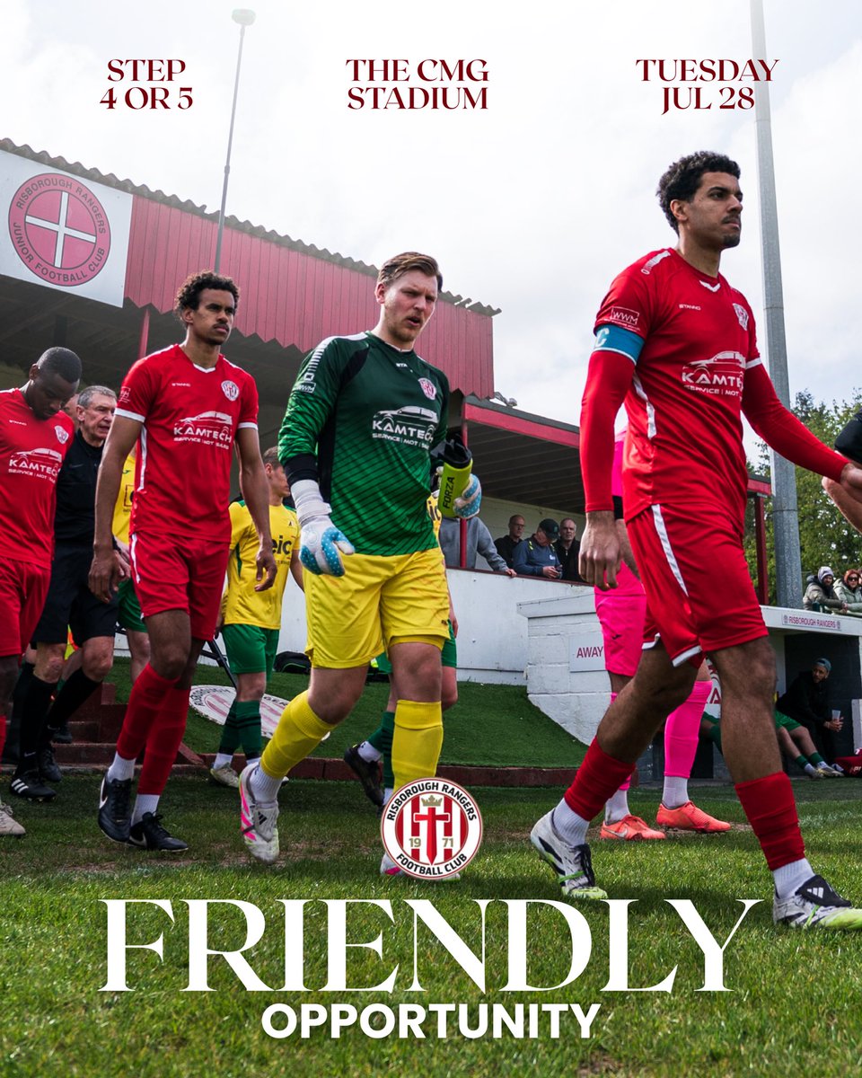 RRFC_1971's tweet photo. FRIENDLY OPPORTUNITY ⚽️🔴

The Rangers are looking for a step 4/5 team to visit the CMG Stadium on Tuesday for a final pre-season fixture ⚔️

If your club is interested, please send us a DM 💬

@FFBucksBedsHert 

#uptheris https://t.co/FEAL3wzjRJ