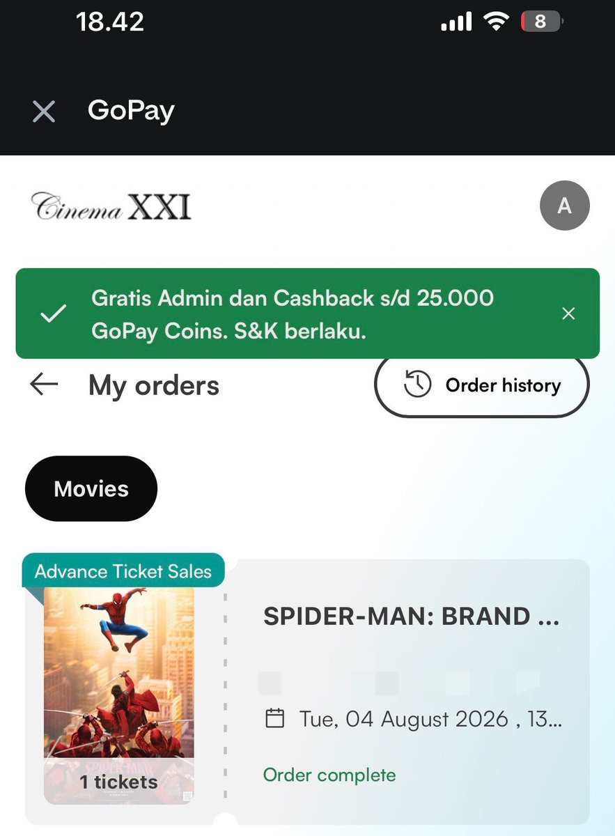 calabiem's tweet photo. BIGGG thanks to kak kim @kimmyexp 😤😤😤💓 kapan lagi nonton spidey cuman goceng. .  huhu makaci kak (batrai tidak bs bohong pantau pantau dari jam 4 T____T ) https://t.co/CGptBTzJMQ