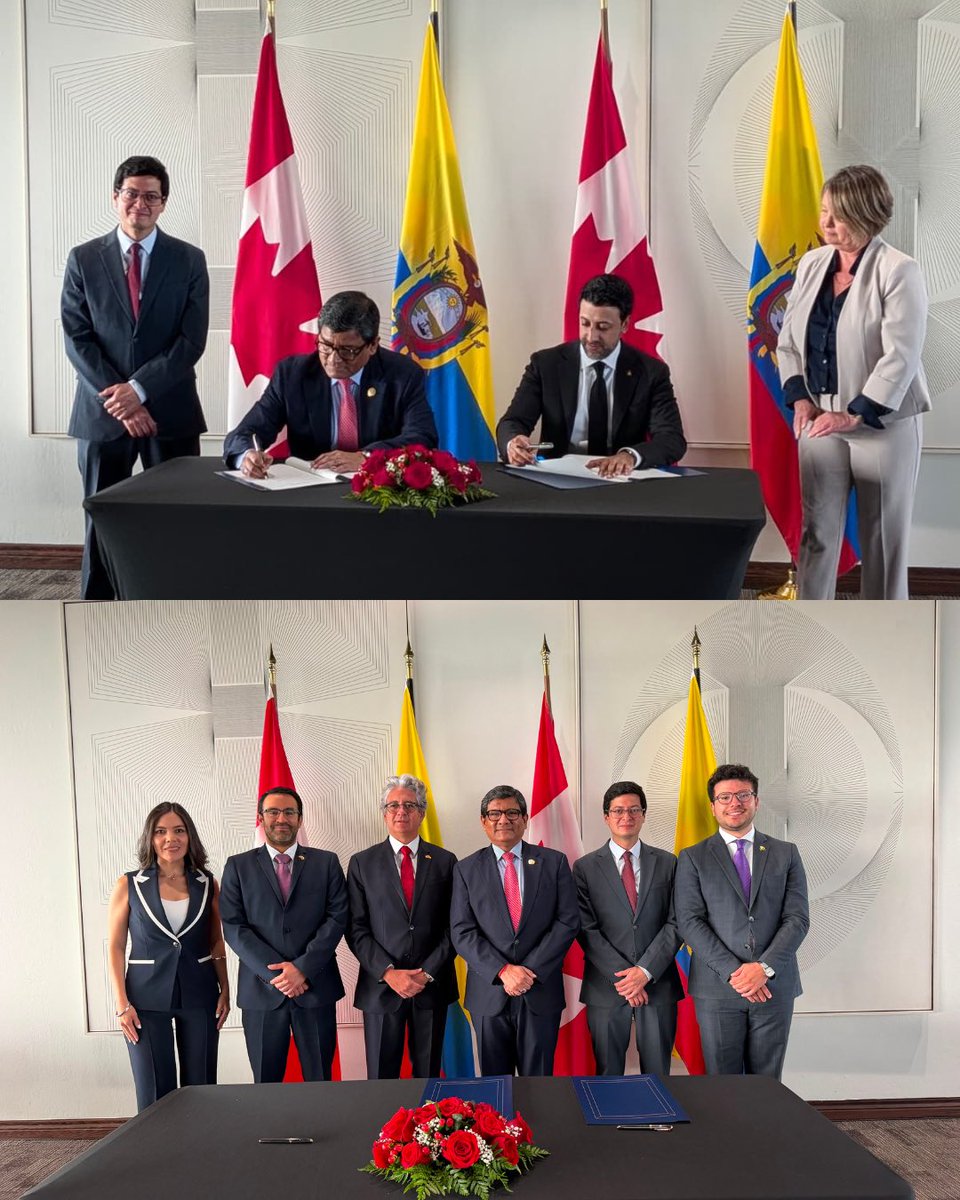 Produccion_Ecu's tweet photo. Hoy en Otawa📍, el ministro de Producción, Comercio Exterior e Inversiones @LuisJaramilloOK, junto al ministro de Comercio Internacional de Canadá, Maninder Sidhu @MSidhuLiberal, firmaron el Tratado de Libre Comercio (TLC) entre la República del Ecuador y Canadá🇪🇨🤝🇨🇦. https://t.co/rgCbnSi873