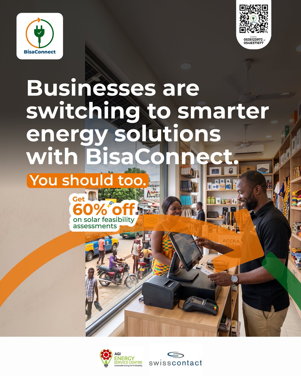 AGIEnergy's tweet photo. Join the growing number of businesses switching to reliable, cost-saving solar solutions with BisaConnect. We'll connect you with verified solar experts to make your transition simple and seamless.

 Call: 0535123972 / 0548371677
 Visit: https://t.co/YJdMB7wYWO 

#BisaConnect https://t.co/TVT565FPWp