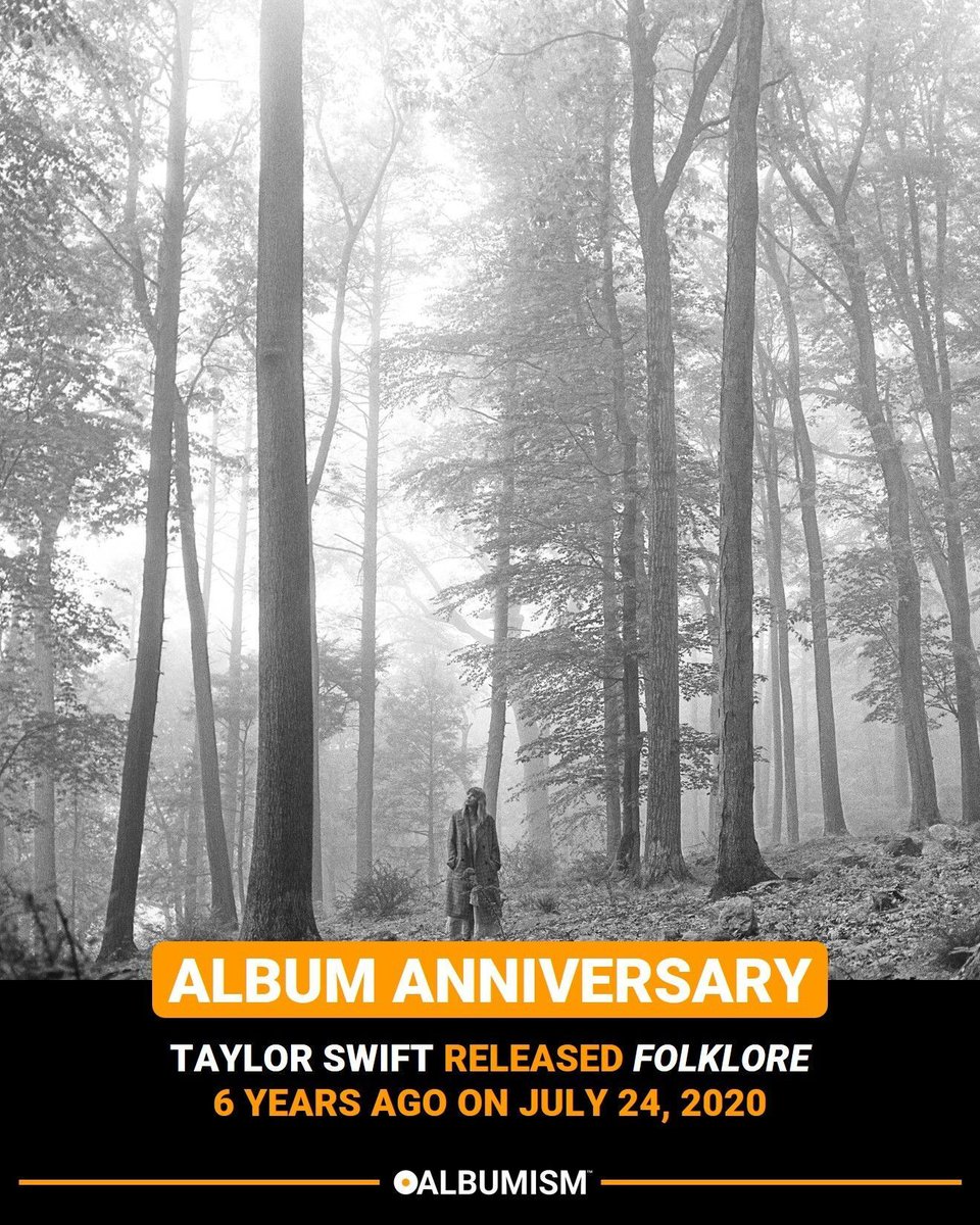 Albumism's tweet photo. Taylor Swift released ‘folklore’ 6 years ago on July 24, 2020 | Listen to the album + watch the official videos here: https://t.co/xIe8i8D6nc @taylorswift13 https://t.co/g1BMkdCkAJ