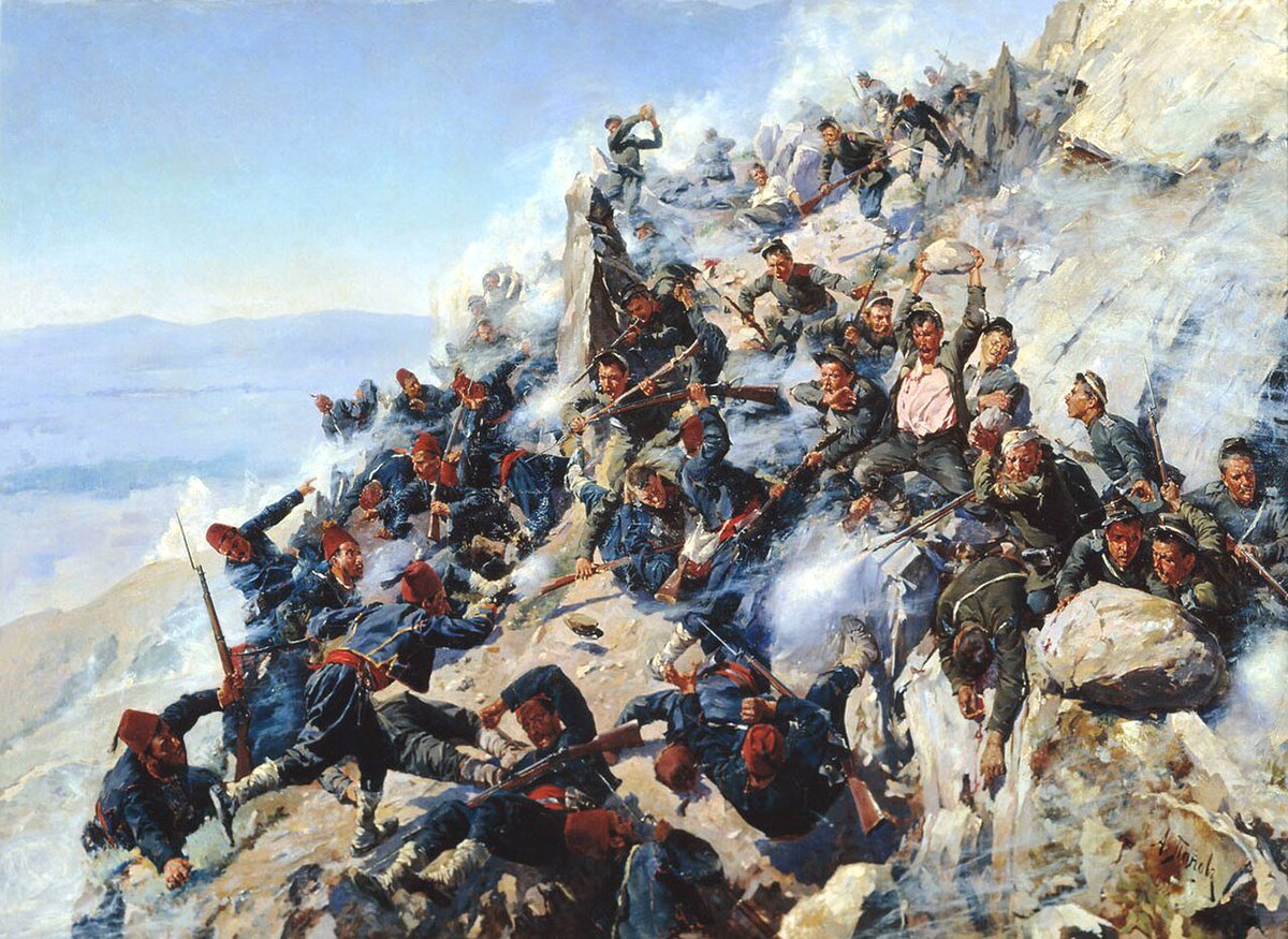 wjosephoconnell's tweet photo. Defenders of Stoletov Peak — mostly Bulgarian volunteers — repel Ottoman forces during the Second Battle of Shipka Pass in August 1877.

𝘛𝘩𝘦 𝘋𝘦𝘧𝘦𝘯𝘤𝘦 𝘰𝘧 𝘵𝘩𝘦 𝘌𝘢𝘨𝘭𝘦'𝘴 𝘕𝘦𝘴𝘵 (1893) by Alexey Popov 🇷🇺 https://t.co/bSWPaWmaSw
