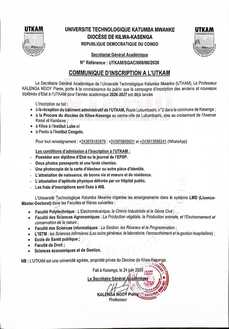 BadibangaLouis's tweet photo. L'Hon. Feu #KATUMBA a laissé une œuvre scientifique à #KASENGA qui emploie des sommités de plusieurs universités pour encadrer la nouvelle génération, avec des bâtiments répondant aux standards internationaux.
Voici, les conditions requises pour y prendre l'inscription⬇️⬇️⬇️. https://t.co/691O9UGzaf
