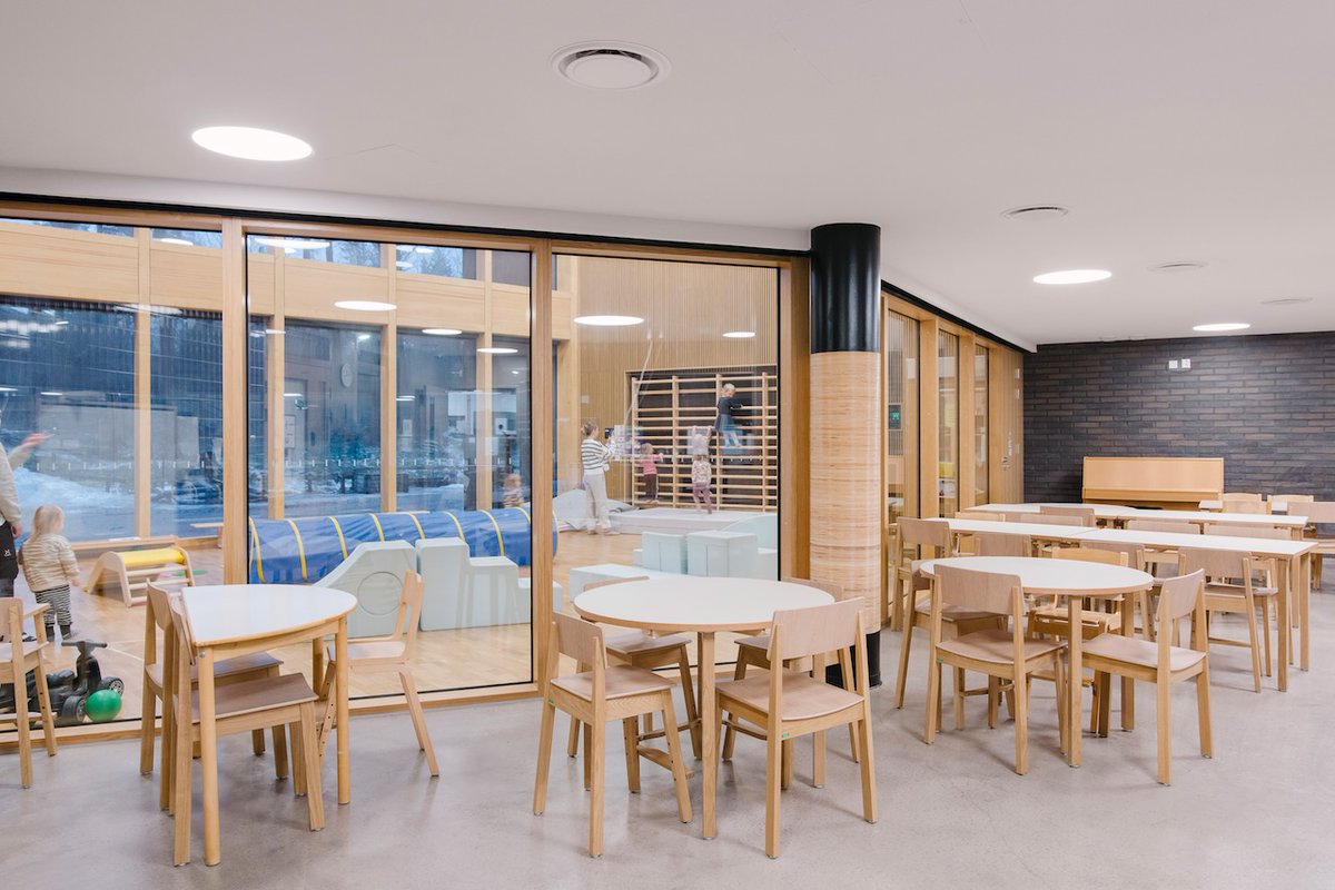 Architizer's tweet photo. This daycare extends the character of the surrounding forest indoors, using natural materials and adaptable spaces to support children's daily routines.

📍 Helsinki, Finland
Project by: Verstas Architects Ltd.
Details: https://t.co/Of9Gxq5gJN https://t.co/SnHpoI4Eqj