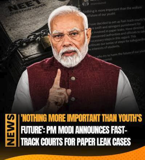 DNews720's tweet photo. The Centre is preparing a tougher law against exam 
paper leaks, with fast-track courts and stricter 
punishments expected. The move comes amid 
nationwide protests demanding accountability and 
stronger safeguards for students. https://t.co/KUtqtZv44o