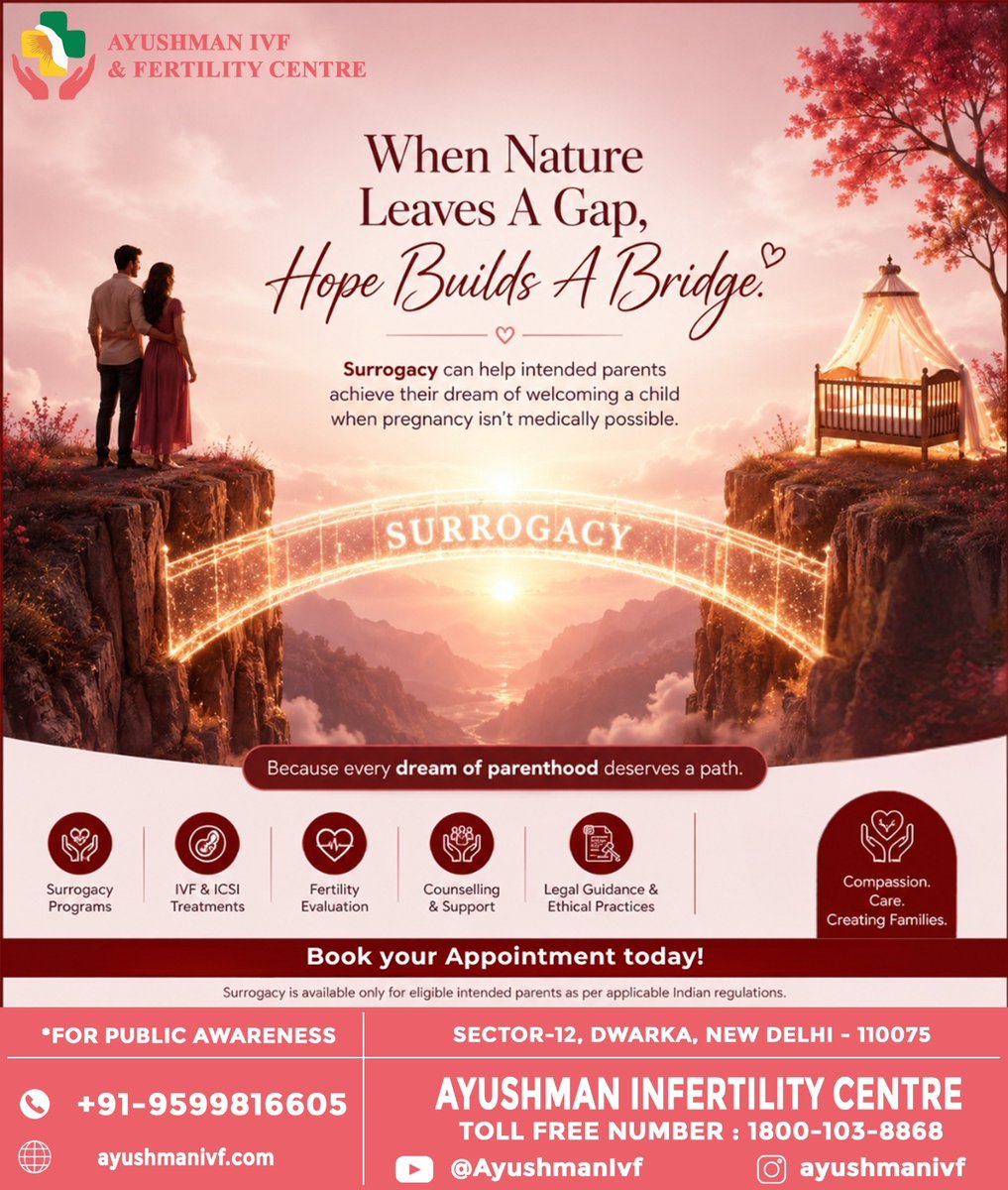 Ayushmanivf's tweet photo. For some couples, carrying a pregnancy may not be medically possible. In such situations, surrogacy can offer a path to parenthood with the support of expert medical care and ethical guidance.
#surrogacy #fertilitycare #parenthoodjourney  #dwarkadelhi #ayushmaninfertilitycentre https://t.co/TVeKbU5wWG