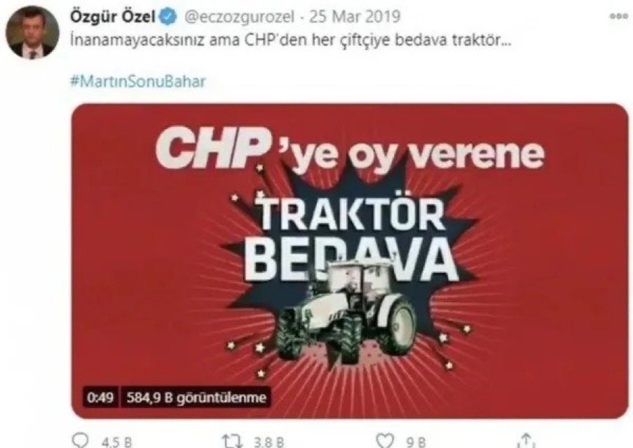 06melihgokcek's tweet photo. HATIRLIYOR MUSUNUZ ÖZGÜR ÖZEL CHP’DE İKEN AŞAĞIDAKİ REKLAMI YAPMIŞTI…

YENİ PARTİ DE ÖZGÜR İŞİ GELİŞTİRİYOR;
ÇOCUKLARA BİSİKLET,
GENÇLERE MOTOSİKLET,
ARABASI OLMAYANA ARABA,
TRAKTÖRÜ OLMAYAN KÖYLÜYE TRAKTÖR,
TIR’CILARA TIR,
HAYVANCILIKLA UĞRAŞANLARA İNEK VE ÖKÜZ DAĞITACAK…

TÜRKIYE YAŞADI…