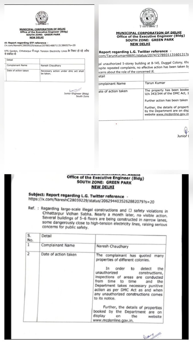 NareshC28059229's tweet photo. ⚠️ कागजों पर "Resolved", ज़मीन पर "जान का खतरा"!
@LtGovDelhi @gupta_rekha @ashishsood_bjp @MCD_Delhi @ChiefSecyDelhi @DCSOUTHZONE
छत्तरपुर (वार्ड 159) की ये 6 मंजिला इमारत 19 अप्रैल से 24 जुलाई 2026 तक बिना रोके बन गई।
📅 Timeline:
19 अप्रैल -> 10 जुलाई -> 24 जुलाई (आज तक निर्माण जारी)
📄 MCD के 3 खोखले जवाब:
1️⃣ "Issue Resolved" (कैसे? निर्माण खड़ा है)
2️⃣ "धारा 343/344 के तहत बुक" (बुकिंग से बिल्डिंग नहीं गिरती)
3️⃣ "आवश्यक कार्रवाई होगी" (हुई क्या?)

☠️ जनता की सुरक्षा दांव पर:
ये बिल्डिंग हाई-टेंशन तारों से सटी है। बारिश का मौसम -> किसी भी वक्त शॉर्ट सर्किट से सैकड़ों जानें जा सकती हैं।
⚖️ Act of Omission + Time-Bound Action की अनदेखी:
MCD अफसरों को DMC Act के तहत समयबद्ध कार्रवाई करनी थी, लेकिन उन्होंने जानबूझकर अपनी जिम्मेदारी निभाने से इनकार किया। 'न करना' भी कानूनन अपराध है।
माँग:
🔹 24 घंटे में तत्काल विध्वंस (Demolition)
🔹 दोषी JE व अधिकारियों का निलंबन
🔹 सार्वजनिक सुरक्षा को प्राथमिकता दी जाए
#Delhi #IllegalConstruction #MCD #PublicSafety #ActOfOmission #Chhattarpur #DemolishNow