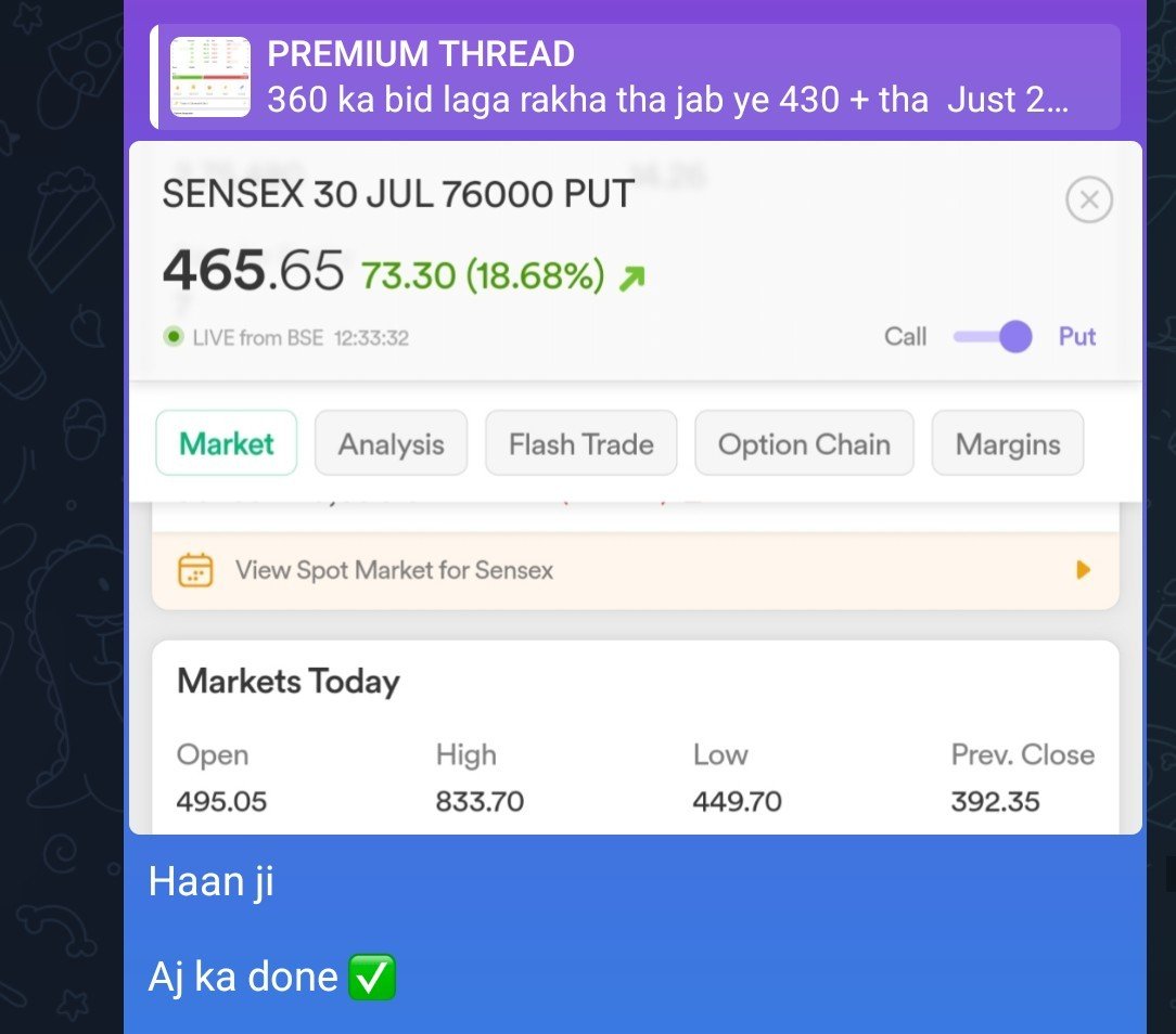 NiveshMantr's tweet photo. Holding few lots of #sensex #PE now 😉
I caught this #OptionTrade yesterday after 2 failed attempts and sold 60% quantity of #PUTs today in gains 🔥
76000 PE almost got double 💥
But i always prefer small gains so didn't try more than 80 points
#StockMarketIndia #nifty50 #OptionBuying #intraday #Scalping