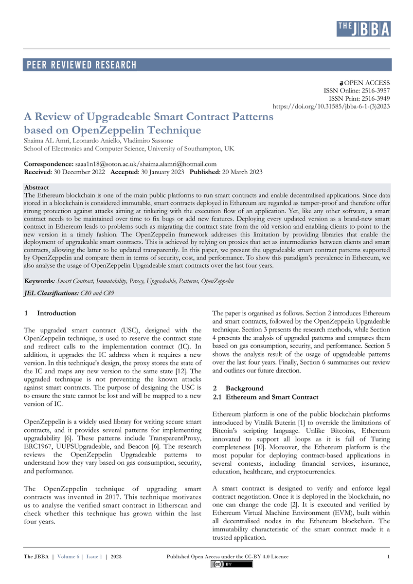Brit_blockchain's tweet photo. 🌐 When the world runs on Smart Contracts, its important that they are upgrade-able.

Research from Professor Vladimiro Sassone of @unisouthampton.

#SmartContracts #Blockchain #OpenZeppelin https://t.co/Uq4ujy2kjE