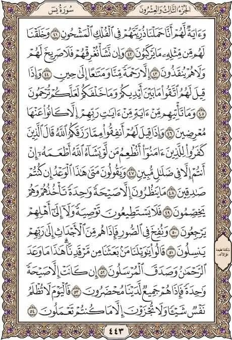 everyday1quran's tweet photo. خذ من وقتك دقيقتين وإقرأ معنا
صفحة ٤٤٣
من سورة يس
يوميا نقرأ صفحة من القرآن
 شارك بالقراءة ورتويت كتب الله لكم الأجر
 قال عليه الصلاة والسلام : (من قرأ حرفا من كتاب الله فله به حسنة والحسنة بعشرأمثالها لا أقول الم حرف ولكن ألف حرف ولام حرف وميم حرف) صححه الألباني

#ساعة_استجابة https://t.co/AVNGUFkoUe