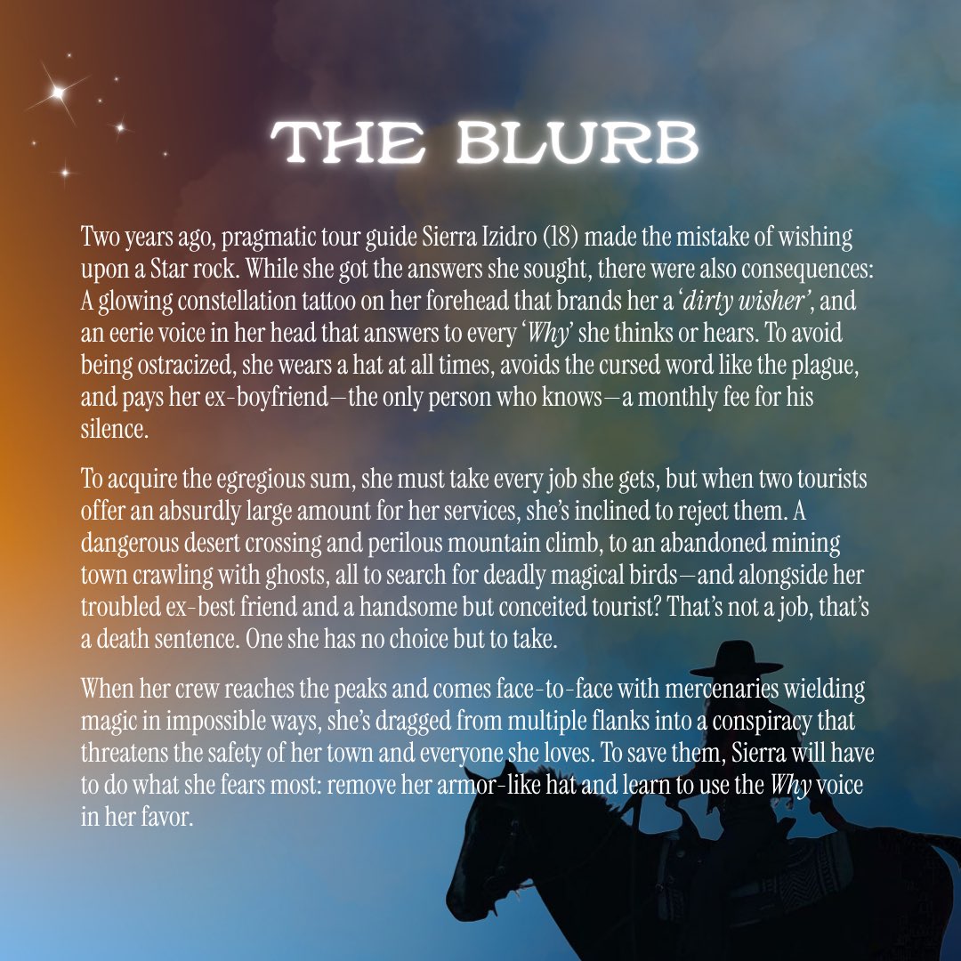 AbraLarrabure's tweet photo. ATLANTIS x SIX OF CROWS

🏜️✨ A young tour guide must take wealthy tourists across the perilous desert to a mysterious haunted town, or her blackmailer will reveal her magical secret—making her an outlaw and dooming her family.

#questpit #Q #YA #NA #F #MY #R https://t.co/asFWSsvJaj