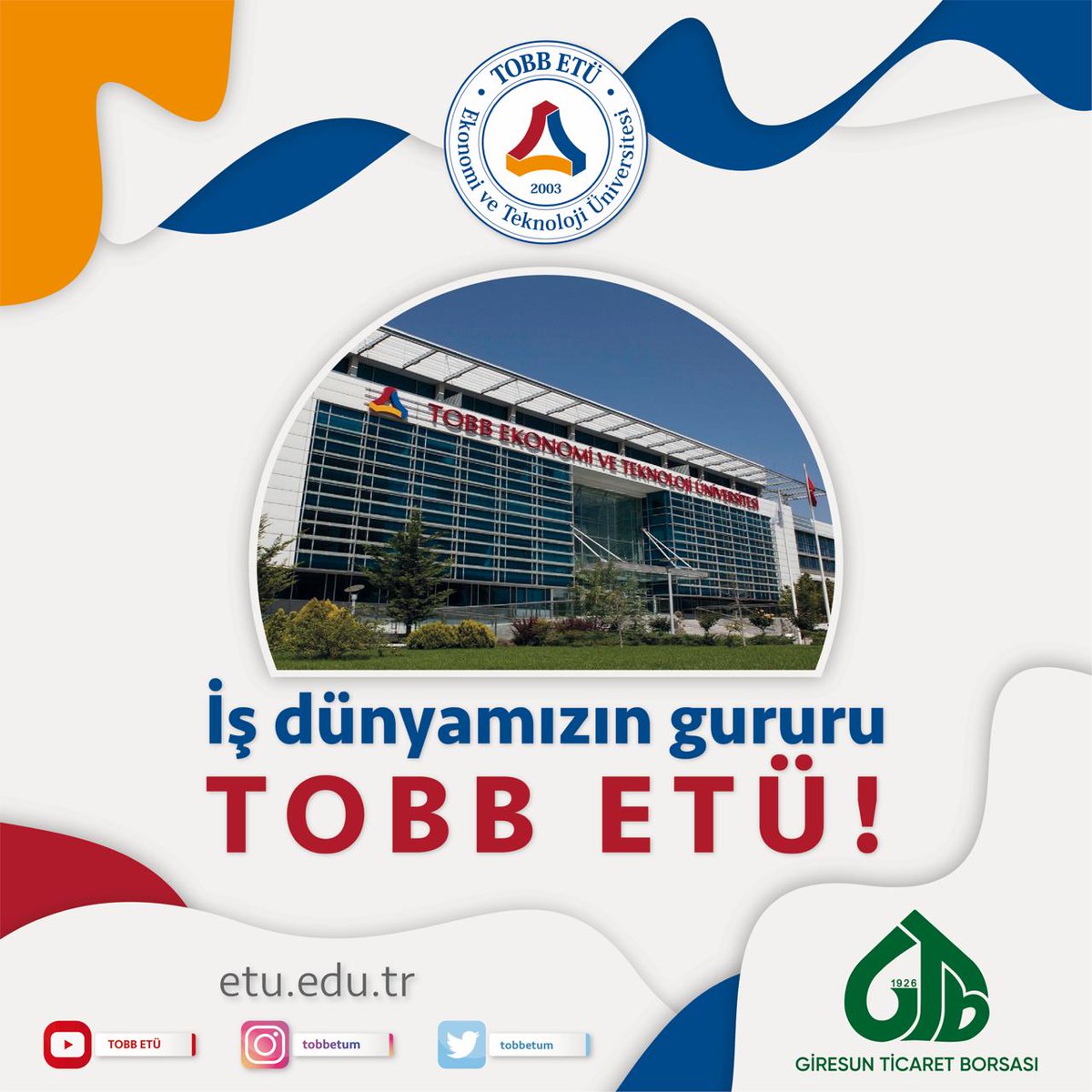 giresuntb's tweet photo. İş dünyamızın üniversitesi TOBB ETÜ ile kariyerinize üniversitede başlayabilirsiniz. Mezun olmadan 1 yıl iş tecrübesi kazanabilir ve profesyonel hayata bir adım önde başlayabilirsiniz. https://t.co/45w9M2VTF1 https://t.co/u5KxzCfREE