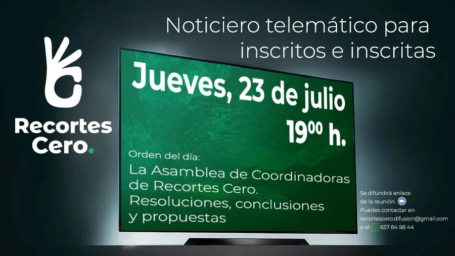 RecortesCero's tweet photo. Mucha fuerza y unidad, en el 4º Noticiero de este año para Inscritas e Inscritos de @RecortesCero 💪, en la que presentamos la Alternativa Política aprobada en la Asamblea del 20J. 
Es el momento de la Unidad para hacer frente a la política de Trump y para Redistribuir la Riqueza https://t.co/yYAcqrHH0T