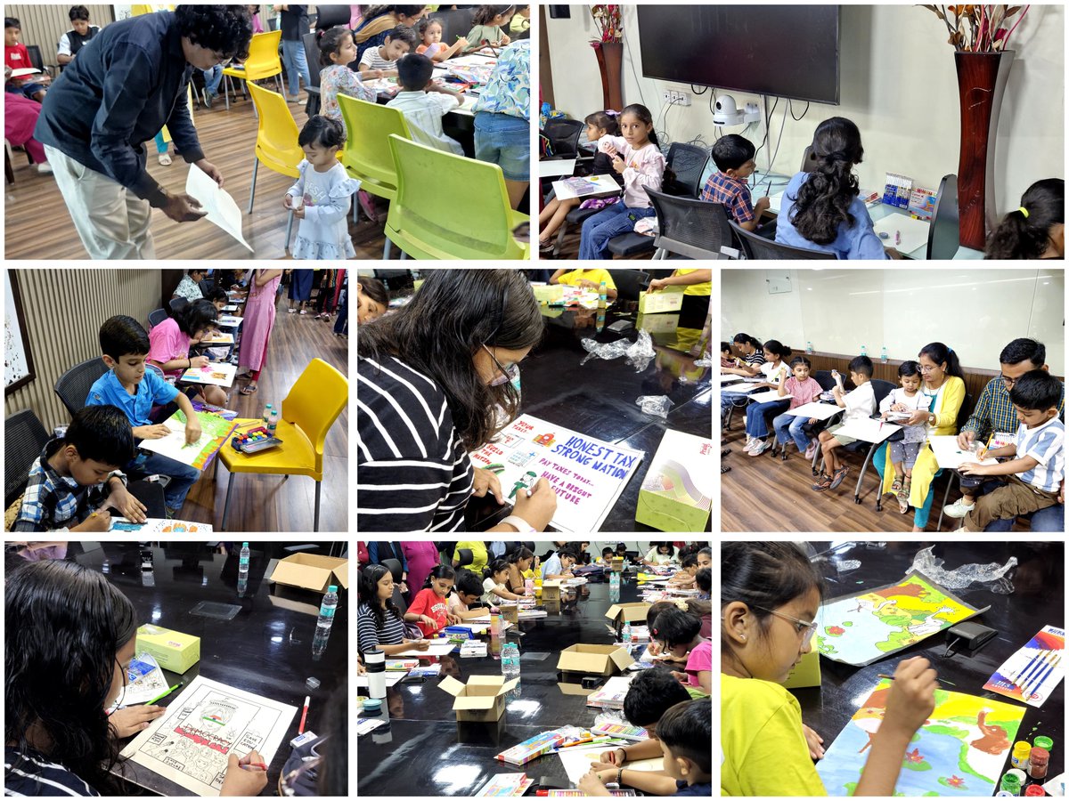 IncomeTaxGuj's tweet photo. As part of the celebrations marking the 167th Income Tax Day, the Office of the Principal Chief Commissioner of Income Tax, Gujarat, Ahmedabad organized a Drawing Competition for children on 22ndJuly 2026.

The competition witnessed enthusiastic participation from around 70 children across different age groups, who showcased their creativity and artistic talent through vibrant and imaginative drawings. The young participants expressed their ideas on various themes, reflecting their imagination, artistic abilities, and appreciation of society, nature, and the nation.

The event encouraged children to express their creativity and artistic abilities while promoting a spirit of healthy competition and participation. The enthusiastic response and lively atmosphere made the competition a memorable experience for the children and their families.

The Drawing Competition was a memorable event that reflected the commitment of the Office of the Principal Chief Commissioner of Income Tax, Gujarat, Ahmedabad, to fostering creativity, encouraging the participation of children in cultural activities, and commemorating the 167th Income Tax Day in a meaningful manner. The event concluded successfully, with appreciation extended to all the participants for their enthusiastic involvement and commendable artistic efforts.
#IncomeTaxDay
@nsitharamanoffc 
@IncomeTaxIndia 
@FinMinIndia 
@officeofPCM 
@PIB_India
@PIBAhmedabad