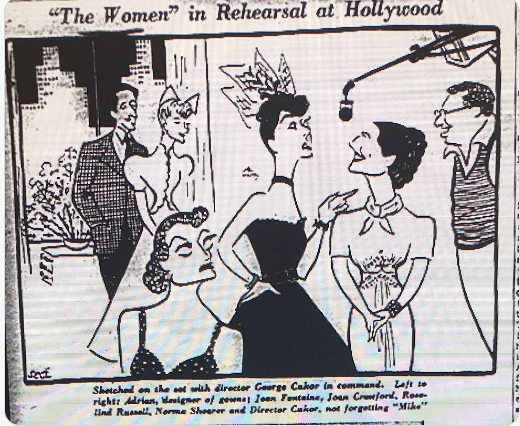 agmacor's tweet photo. “Sketched on the set” of #TheWomen at #MGM in 1939. #Adrian’s presence (far left) underscores the importance of the fashions to the film AND of him to MGM. #TCMParty #OldHollywood #nextbook https://t.co/zChZEEpAJV