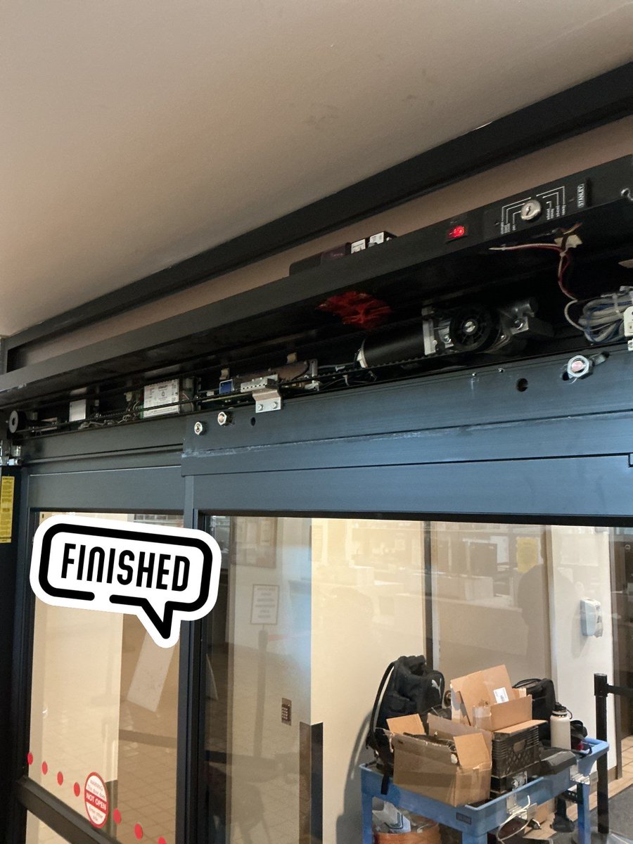 SHARCDoors's tweet photo. Two Stanley automatic sliding door systems modernized in Edmonton using genuine Stanley Allegion Access OEM components. New iQ Controllers, solenoid locks, safety sensors, drive assemblies, and optimized access control integration restored reliable operation. #yeg #edmonton https://t.co/DK9oJpJJkS