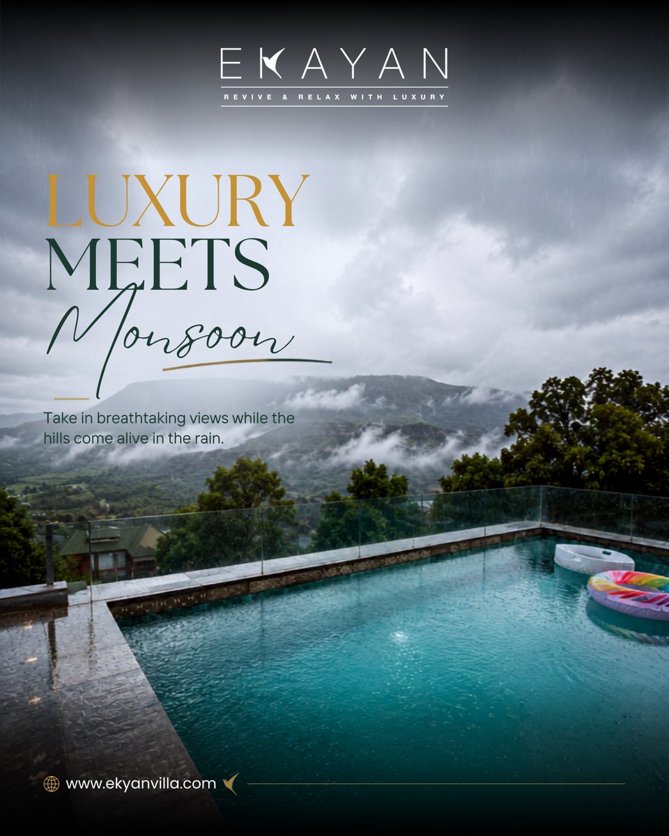 ekayan_villa's tweet photo. Luxury meets the magic of monsoon. 🌧️

Experience the beauty of monsoon luxury at @ekayan_villa. 🏡

📍 Visit: https://t.co/FadhwBoiqC
📩 Book Now: +91 75780 00555

#ekayanvilla #luxurymeetsmonsoon #monsoongetaway #panchgani #luxuryvilla #monsoontravel #villastay  #booknow https://t.co/87M6f1RkTJ