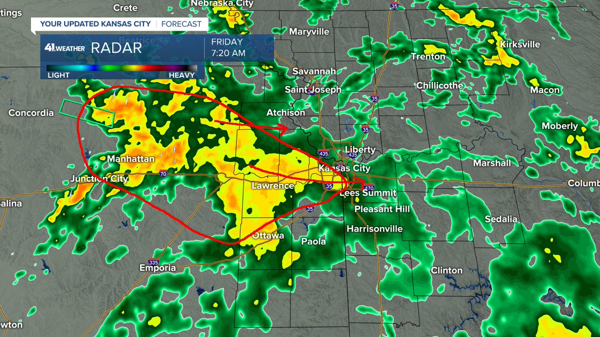 JeffPenner2020's tweet photo. WEATHER UPDATE (7/24/2026):
We are tracking an area of heavy rain &amp; a few T-Storms that entering KC. Watch for hydroplaning &amp; possible flash flooding. The rain today becomes tomorrow's extreme steam.

Details are in our updated @KSHB41 weather blog at:

https://t.co/zaxejyjMF9 https://t.co/JYcgi5pRDy
