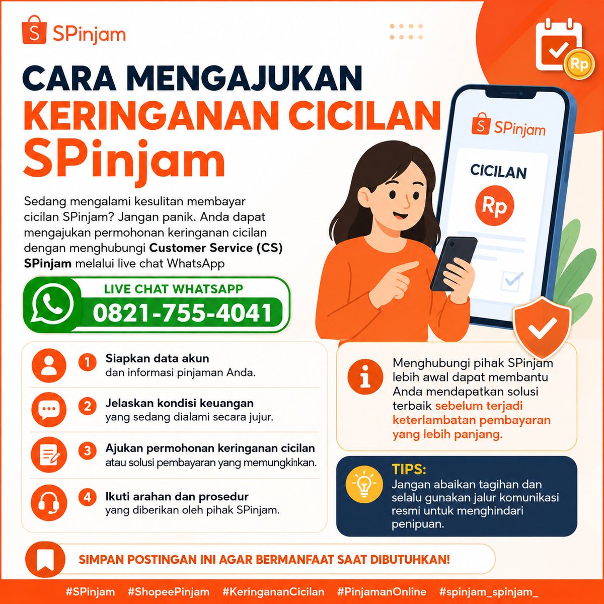 SPinjam_Ind's tweet photo. Cara mengajukan keringanan cicilan SPinjam? Hubungi CS SPinjam live chat WhatsApp 0821-755-4041, sampaikan permintaan keringanan cicilan SPinjam dan siapkan data diri seperti KTP dan informasi pendukung lainnya.

#SPinjam #SPinjam_Ind #JelasTanpaJebakan #SPinjamanPertama https://t.co/lN2B2rFaBR