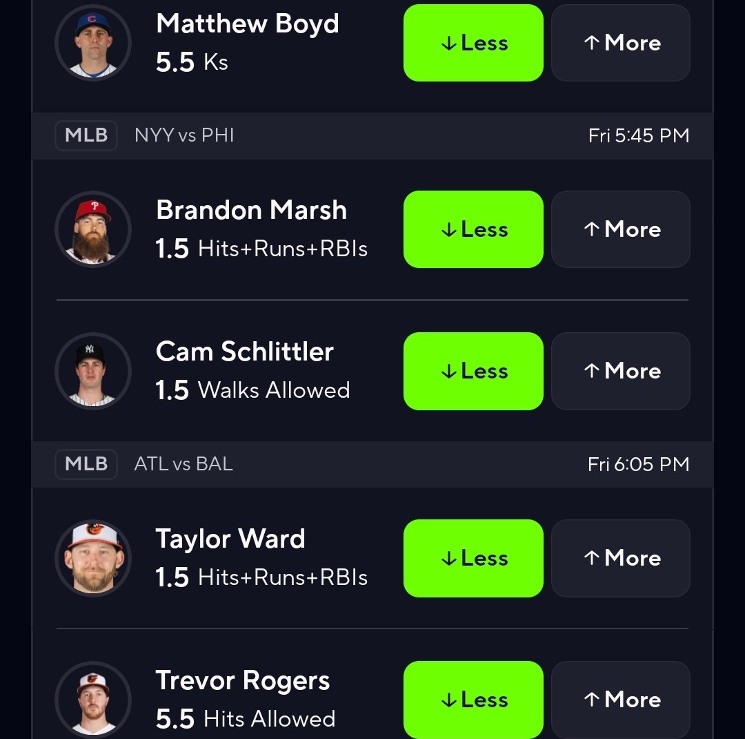 plusunitpicks's tweet photo. PRIZEPICKS FRIDAY MLB 5 MAN 💰💰💰💰💰

Matthew Boyd UNDER 5.5 Ks
Brandon Marsh UNDER 1.5 Hits+Runs+RBIs
Cam Schlittler UNDER 1.5 Walks Allowed
Taylor Ward UNDER 1.5 Hits+Runs+RBIs
Trevor Rogers UNDER 5.5 Hits Allowed

GET MY BEST PICKS 👇
https://t.co/BzZh2oA1SE https://t.co/iw3VZOPmaC