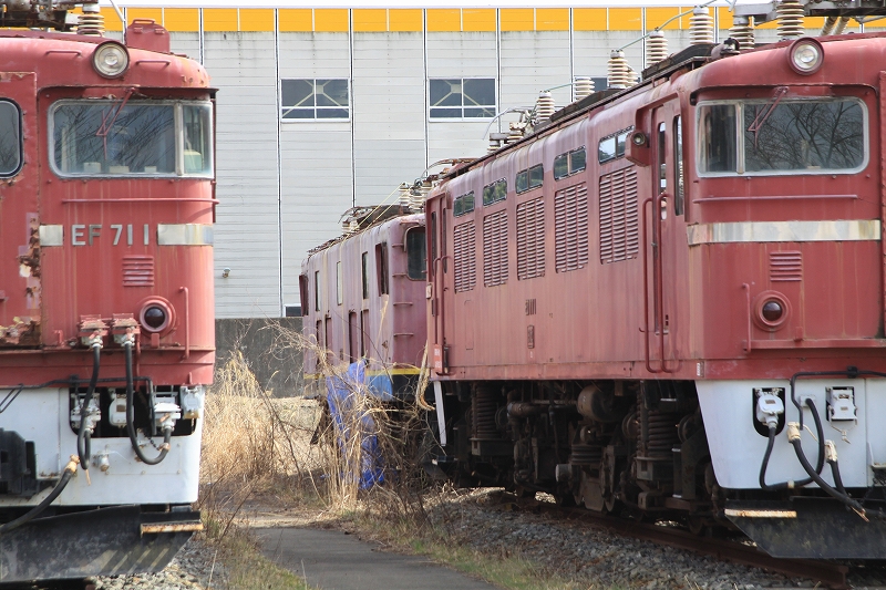 sentetsuED75103's tweet photo. PCB絡みの解体と思われる利府の交流電気機関車群。
唯一ED78のみが日立へ搬出され保存が継続されたが、残るED71-1,ED75-1,ED77-1,EF71-1,ED91-21の5両が解体された。
再末期ED71とED91は下廻りがシートに覆われており、黒磯で衝突事故でトランスが破損したED75-1012号機を思い出させた。 https://t.co/21zst76oNW