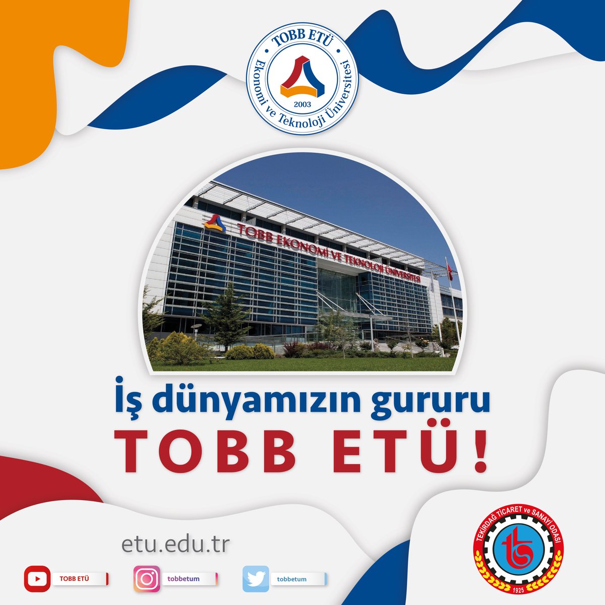 tekirdagtso's tweet photo. Sevgili Üniversite Adayları, Tercih yapmadan önce muhakkak iş dünyamızın üniversitesi TOBB ETÜ hakkında bilgi sahibi olun. 3 dönem eğitim sunan ve ortak eğitim programı sayesinde mezun olmadan 1 yıl iş tecrübesi edinmenizi sağlayan Türkiye'deki ilk ve tek üniversite.
https://t.co/a36cGEgJkC
@TOBBiletisim @tobbetum