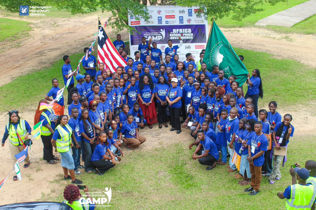 AUC_PAPS's tweet photo. This week, the @_AfricanUnion, through the #Youth4Peace program, supported the #MessengersofPeaceLiberia to convene the 8⃣th Annual National Youth Peace Summer Camp in #Gbarnga 🇱🇷 under the theme: Youth and Agenda 2063: Daily Commitments to achieving the Africa we Want. 

The Camp, as a flagship programme of the #AfricaSchoolForPeaceAndDevelopment, brought 125 young peacebuilders from the 15 counties of 🇱🇷 

The youth will acquire skills and knowledge to advance both personal & career dev’t, revitalize the spirit of Pan-Africanism through understanding continental frameworks & their roles in them.