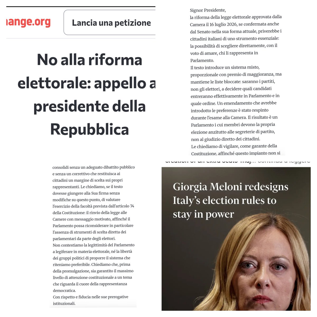 LauraFoschi6's tweet photo. ✍️#PETIZIONE:#NO ALLA #RIFORMA DELLA LEGGE #ELETTORALE DELLA #DESTRA AL #GOVERNO,CON CUI SI IMPEDIREBBE AGLI ELETTORI DI #SCEGLIERE I PROPRI #RAPPRESENTANTI #POLITICI‼️
🇮🇹🇵🇸🇱🇧🇸🇾🇮🇷🇨🇺🇦🇱☮️❤️🕊️
       👇✍️Firma&amp;Condividi!
https://t.co/3PnqCxmyG3 https://t.co/z9Ibk04l9I