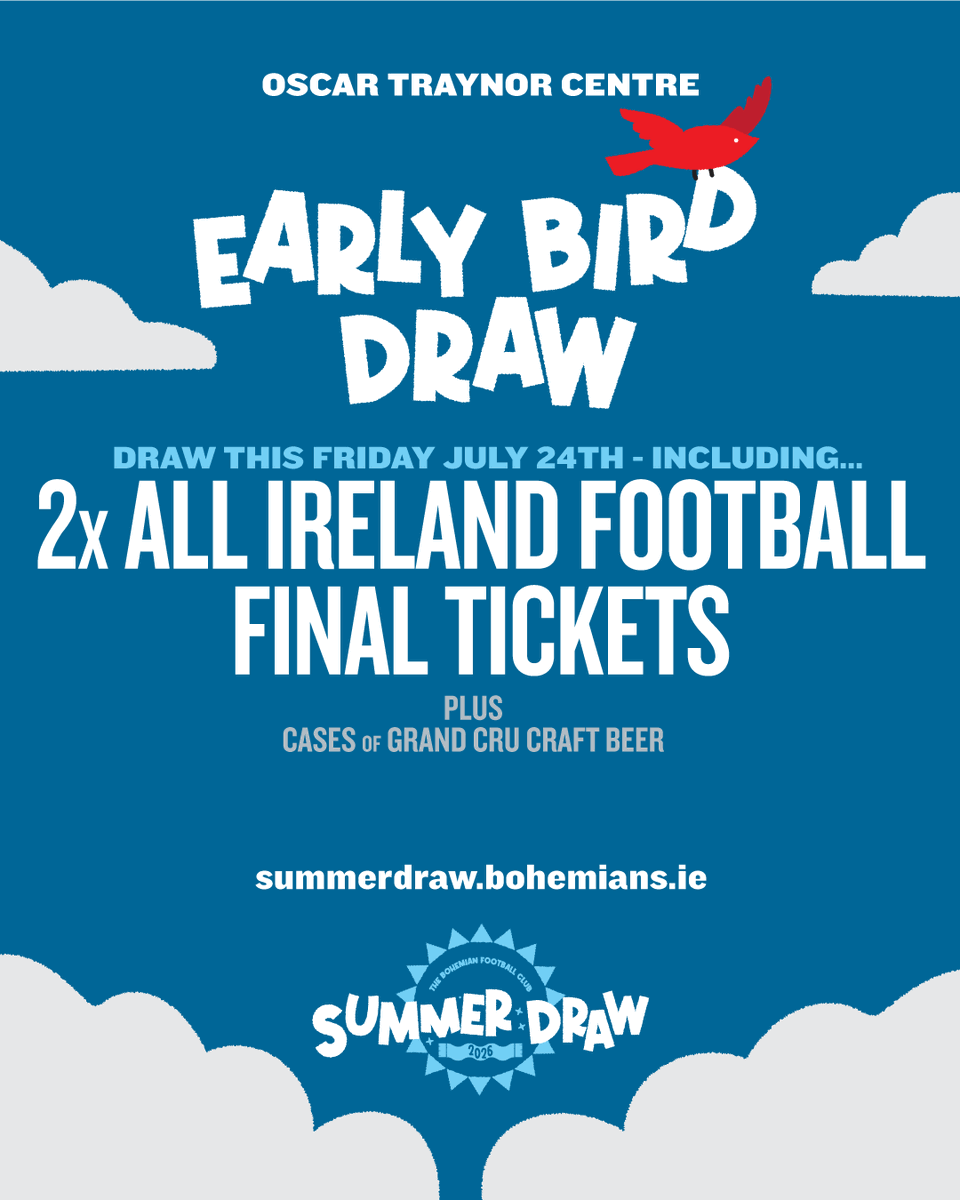 bfcdublin's tweet photo. 🎟️ Tickets for Sunday's All-Ireland Football final between Kerry and Mayo up for grabs in tonight's Early Bird Draw.

🚨 Enter by 9pm to be included in tonight's draw.

🎟️ Tickets available from https://t.co/3QK1X9Cnum https://t.co/Plml1t3rwU