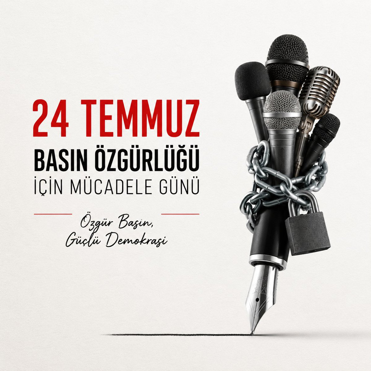 hasankaraltr's tweet photo. 24 Temmuz, basında sansürün kaldırılışının yıl dönümü...

Basın; hakikatin sesi, demokrasinin güvencesi ve milletin vicdanıdır.

Özgür, tarafsız ve bağımsız gazeteciliğin güçlendiği, hiçbir gazetecinin kalemi nedeniyle baskı görmediği bir Türkiye temennisiyle, tüm basın emekçilerimizin 24 Temmuz Basın Özgürlüğü İçin Mücadele Günü'nü kutluyorum.
