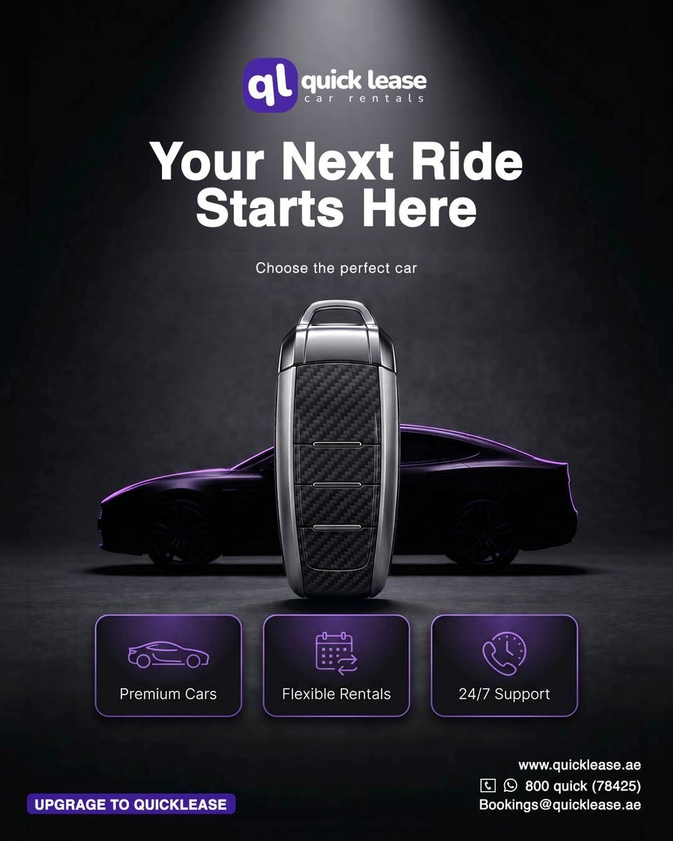 QuickLeaseCar's tweet photo. Your next ride starts with Quick Lease. 🔑🚗

Choose from premium cars, flexible rental plans and 24/7 support across the UAE.

📞 800 QUICK (78425)
🌐 https://t.co/J50l9i8uuJ
#QuickLease #CarRentalUAE #RentACarDubai #PremiumCarRental #DriveWithQuickLease https://t.co/bO5z2g609A