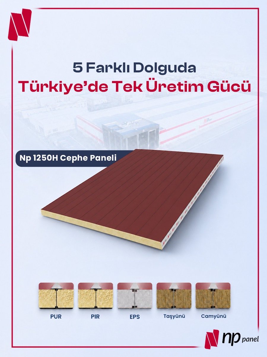 nppaneltr's tweet photo. Her projenin ihtiyacı farklıdır. Çözüm de buna uygun olmalıdır.

NP1250 H Cephe Paneli, PUR, PIR, EPS, Taşyünü ve Camyünü olmak üzere 5 farklı dolgu seçeneği ile projelerin yalıtım, yangın dayanımı ve enerji verimliliği ihtiyaçlarına uygun çözümler sunar. https://t.co/lbyXo1y5KE