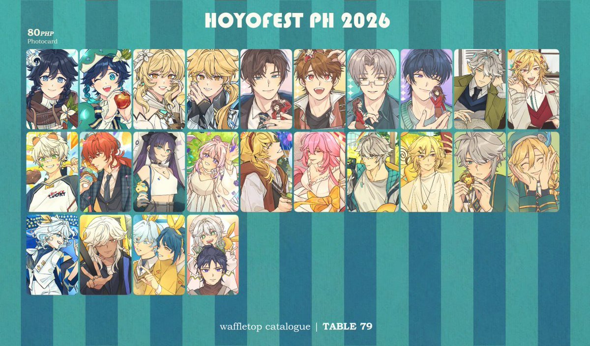 waffletop_'s tweet photo. RT 🩵 #Hoyofest2026 🇵🇭 Catalogue 

📍Table 79 with kiyasuriin
📍SPACE at One Ayala
📍Jul 30-Aug 2

Made plenty of Tears of Themis and brought back a few past merch only for this moment 😉

#HoyofestPH2026
1/2 https://t.co/zAIUB8gRGp