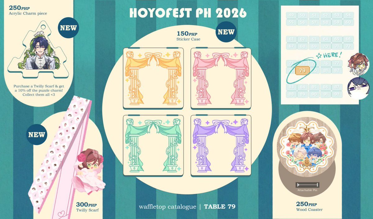 waffletop_'s tweet photo. RT 🩵 #Hoyofest2026 🇵🇭 Catalogue 

📍Table 79 with kiyasuriin
📍SPACE at One Ayala
📍Jul 30-Aug 2

Made plenty of Tears of Themis and brought back a few past merch only for this moment 😉

#HoyofestPH2026
1/2 https://t.co/zAIUB8gRGp
