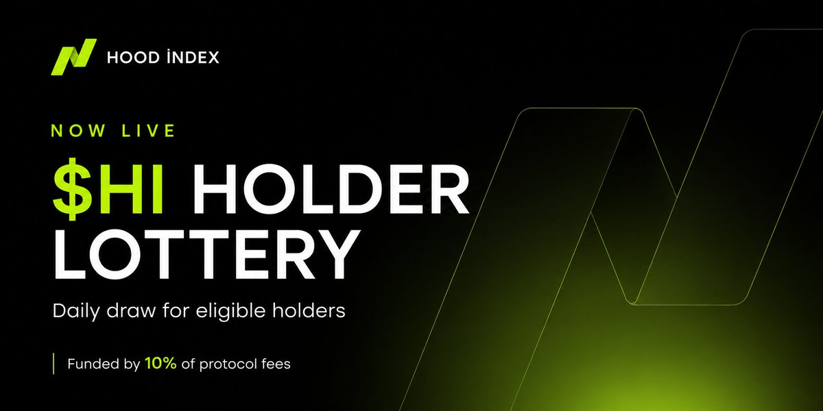 TheHoodIndex's tweet photo. The $HI Holder Lottery is now live!🎟️

10% of collected Tax now builds the next draw pot, creating a second reward stream alongside automatic holder distributions.

Each round spans 48 consecutive 30-minute epochs—approximately 24 hours. Every completed eligible epoch adds weight based on the minimum $HI balance you held throughout that epoch, capped by your eligible balance at the final checkpoint.

More $HI + longer holding = better odds.

Partial sales reduce your weight, while fully exiting removes your final eligibility. New holders can begin building weight after completing one full epoch. No staking, registration or gas is required to participate.

The economics are simple:
• 90% of collected Tax funds automatic ecosystem-token distributions
• 10% funds the holder lottery
• 90% of each lottery pot goes to the winner
• 10% rolls into the next draw

Technically, each round’s 48 epoch snapshots are sealed and converted into a Merkle-sum tree containing every wallet’s weight. Attesters approve the exact round commitment before it is finalized.

Chainlink CCIP then sends the randomness request from Robinhood Chain to Arbitrum, where Chainlink VRF v2.5 produces a verifiable random word. CCIP returns the result to Robinhood Chain, and an on-chain Merkle-sum proof maps the resulting ticket to the winning wallet.

Anyone can independently reconstruct the weight tree, verify the root, derive the winning ticket and confirm the payout.

We already completed a full weighted mainnet example using six synthetic holder profiles with different balances and holding periods—using real CCIP messages, real Chainlink VRF, real settlement and a real payout.

Track the pot, round progress, wallet weights and historical results: https://t.co/BTXFZ9yfvp

Reproduce and verify the real weighted example: https://t.co/fOEn9nrPVP

Read the complete architecture and verification guide: https://t.co/EXD7w3sBes

Hold $HI. Build weight. Win the pot.