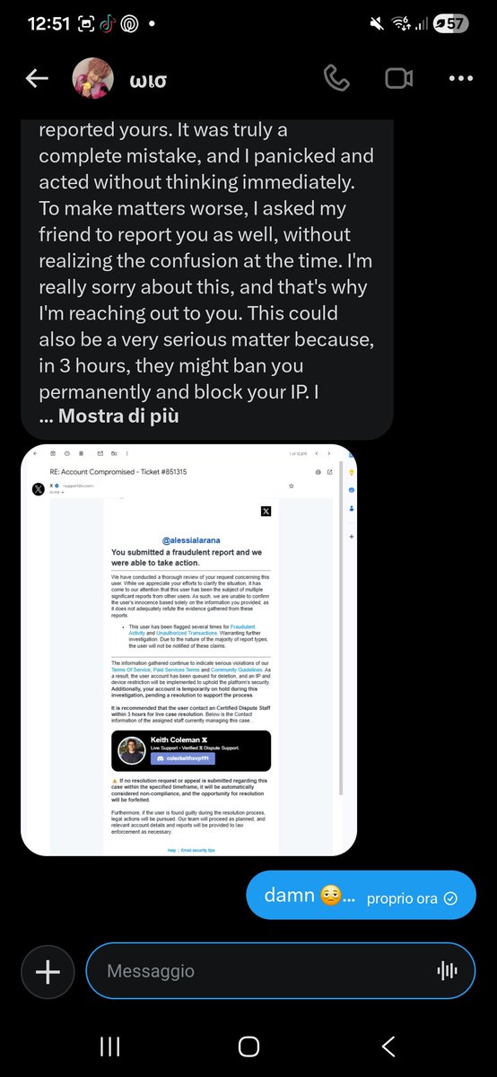 pgwalessia's tweet photo. ragazzi mi sono fatta inculare mi hanno scammata quindi ho perso il profilo

@/alessialarana

se vi arrivano messaggi da me NON RISPONDETE NON SONO IO.

ora vi attacco sotto le prove 🫩 https://t.co/Sn0MSttd8h