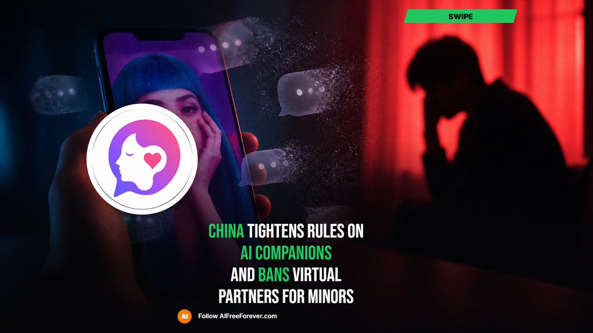 aifreeforever's tweet photo. China has put new limits on AI companion apps that mimic human personalities and emotional bonds, and the rules now bar virtual partners or relatives for minors.

The measures took effect on July 15 and also require platforms to avoid content that can fuel emotional dependence, unsafe behavior, or damage real-world relationships.

That shift hit fast: ByteDance and Alibaba pulled or shut down companion features, while some apps gave users a short window to move chats before deletion. Follow AIFreeForever for more AI policy updates and product moves. #China #AIcompanions #CyberspaceAdministrationOfChina #ByteDance #Alibaba #Qwen #Doubao #AIpolicy #MinorsOnline

Sources (Sixthtone)