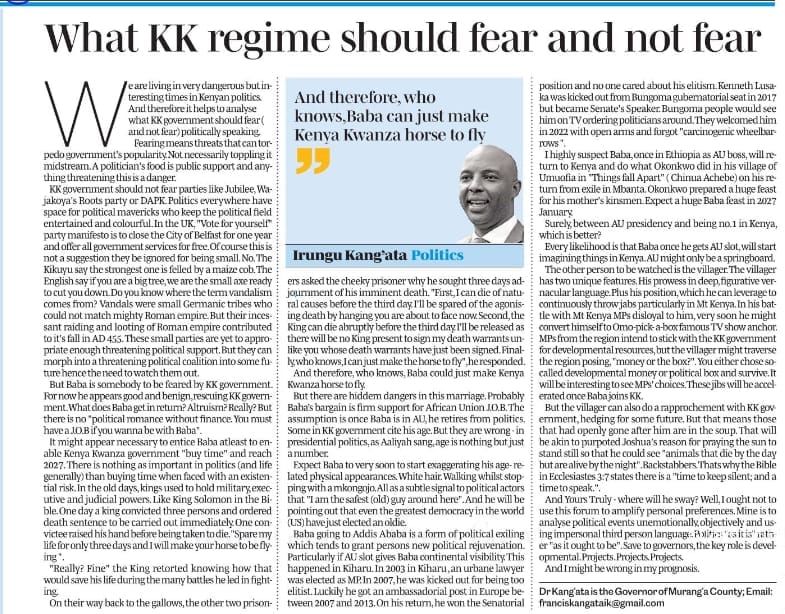 HonKangata's tweet photo. On 20th July 2024,I wrote an article  predicting  the then HE Deputy President Gacagua will be influential come 2027 - the money or the box metaphor.

 2027 elections will use DCP to defend my seat. But remain a link with Linda. https://t.co/PJK5HqTLtI