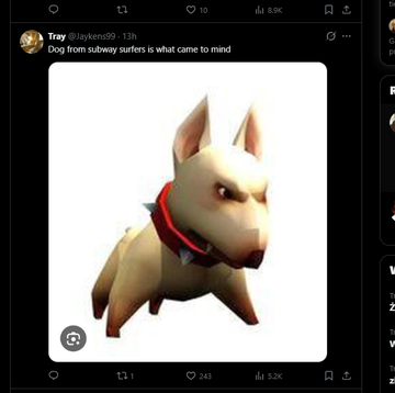 boolishdeployor's tweet photo. HOLY FUCK I FOUND SOMETHING SUPER GENERATIONAL

This dog named Bean is going GIGA VIRAL on X with almost 3M+ VIEWS already in under 24 hours

He literally looks like he came out of a PS2 Video Game

PEOPLE ARE MEMEING HIM IN THE COMMENTS JUST LOOK AT THEM! https://t.co/1eitddtJux