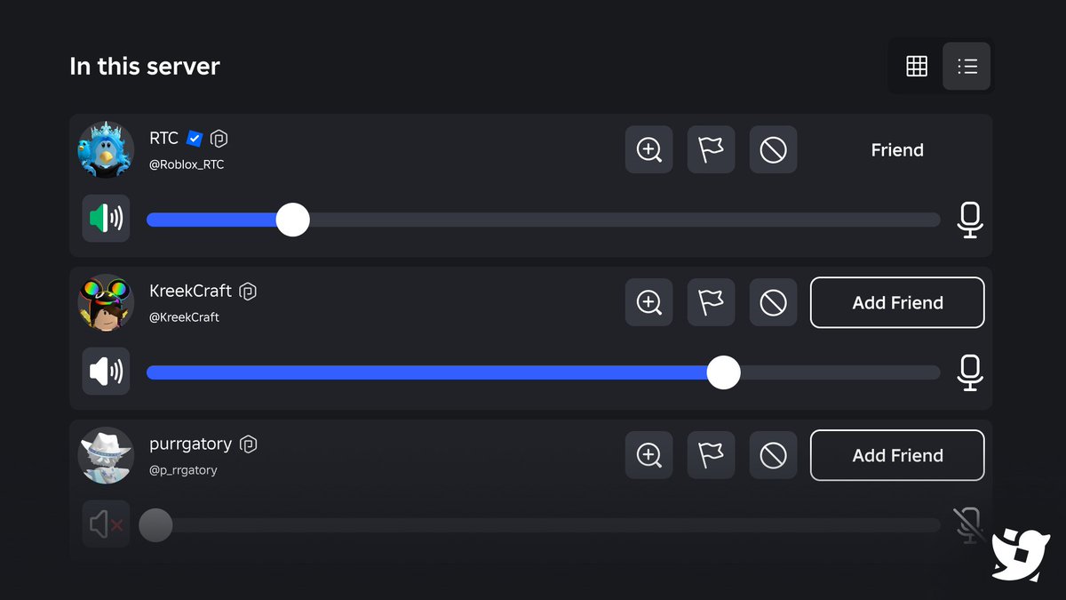 Roblox_RTC's tweet photo. Roblox will be adding sliders to adjust the Voice Chat volume of individual players. https://t.co/HLLKDeNx9x