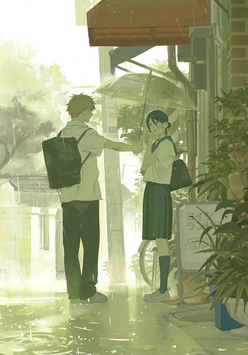 osarakii's tweet photo. these akiangel and denreze illustrations sit together at the images that look like they’re straight out of a coming of age romantic drama table https://t.co/w7W9gwYipS