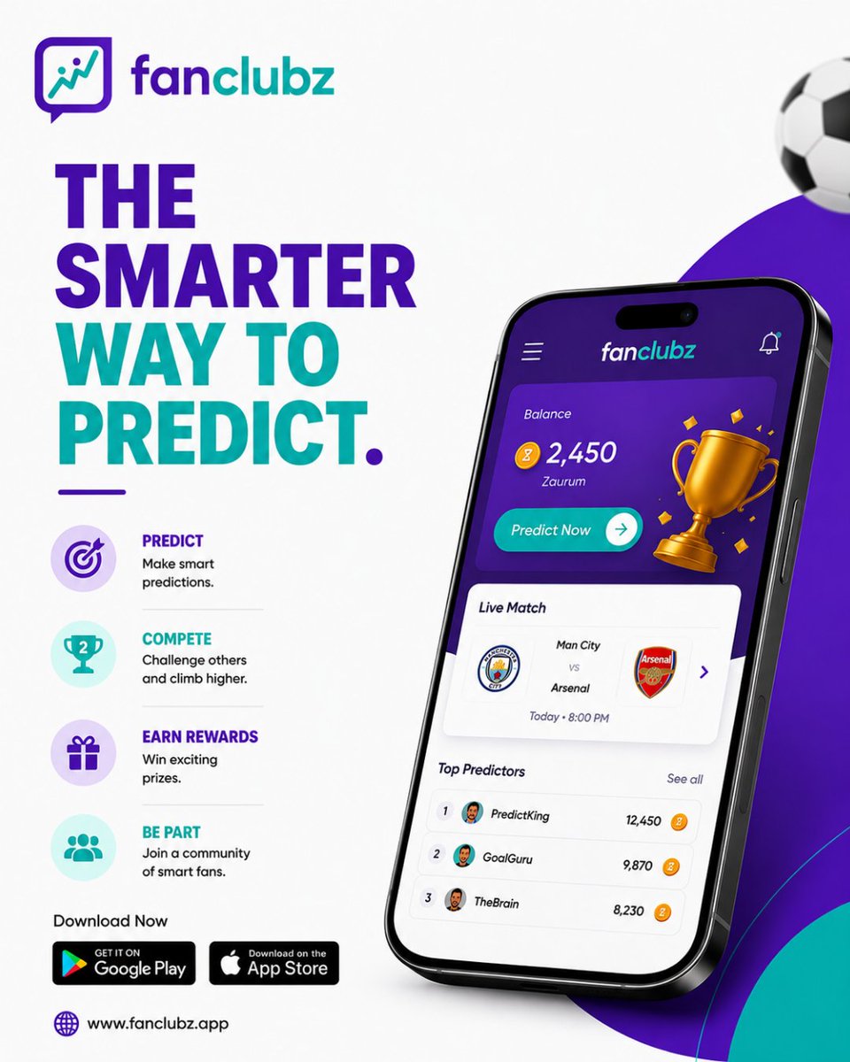 Fanclubzapp's tweet photo. The smarter way to predict.
Predict your favorite matches, compete with fans, and earn exciting rewards.
Join Fanclubz today. https://t.co/STe3q0TSQu
#Fanclubz #PredictToWin #Football #SportsFans https://t.co/tyvLNaOxp1