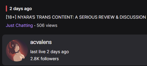 nyaraVT's tweet photo. I wish trans content creators understood that you can advocate for trans rights and educate on trans topics without putting other trans content creators down.

This entire situation is incredibly stupid, but seeing someone I respected try to farm me for clout sucks. https://t.co/0w1DdtvjWq